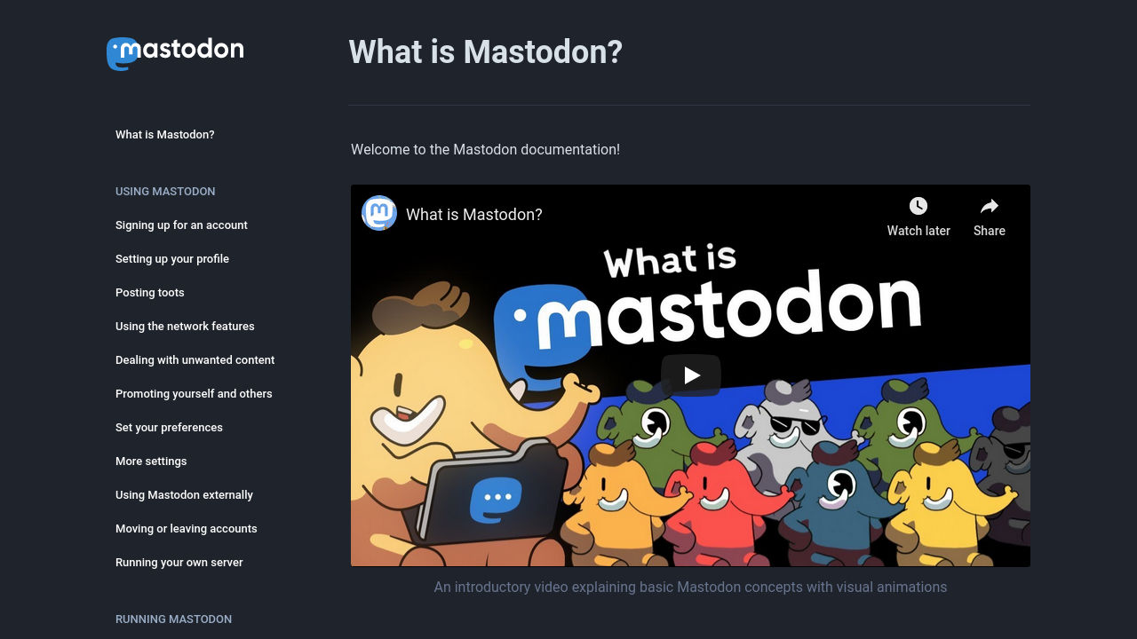 Mastodon documentation landing page