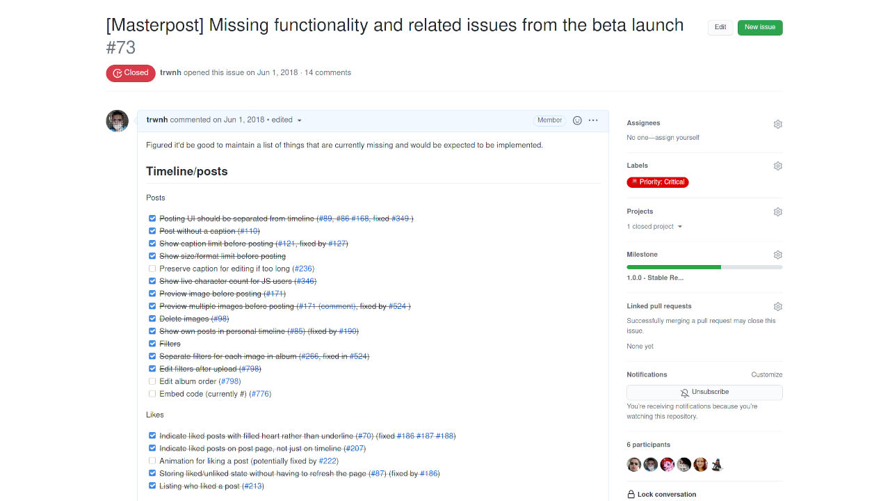 Masterpost of missing functionality and issues from the beta launch